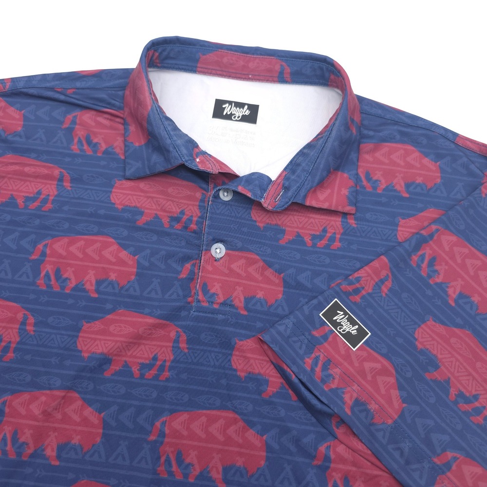 Waggle Golf Polo Shirt Mens 3XL Blue Red Buffalo Print Short Sleeve Performance